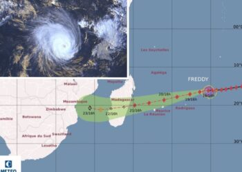 Cyclone Freddy could hit the east coast of Madagascar, resulting in considerable damage and heavy rainfall over the area on Tuesday. Image: Snow Report SA Facebook page