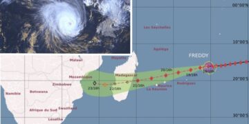 Cyclone Freddy could hit the east coast of Madagascar, resulting in considerable damage and heavy rainfall over the area on Tuesday. Image: Snow Report SA Facebook page