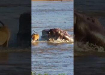 hippos attack lion